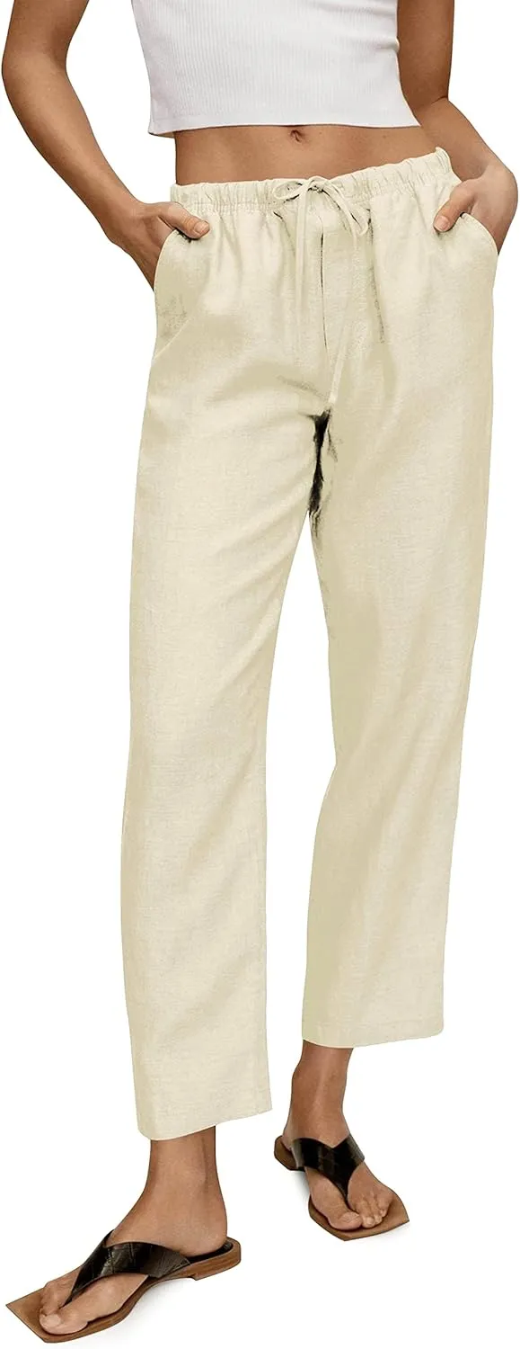 Hat and Beyond Womens Casual Classic-Fit Beach Trousers Linen Pants