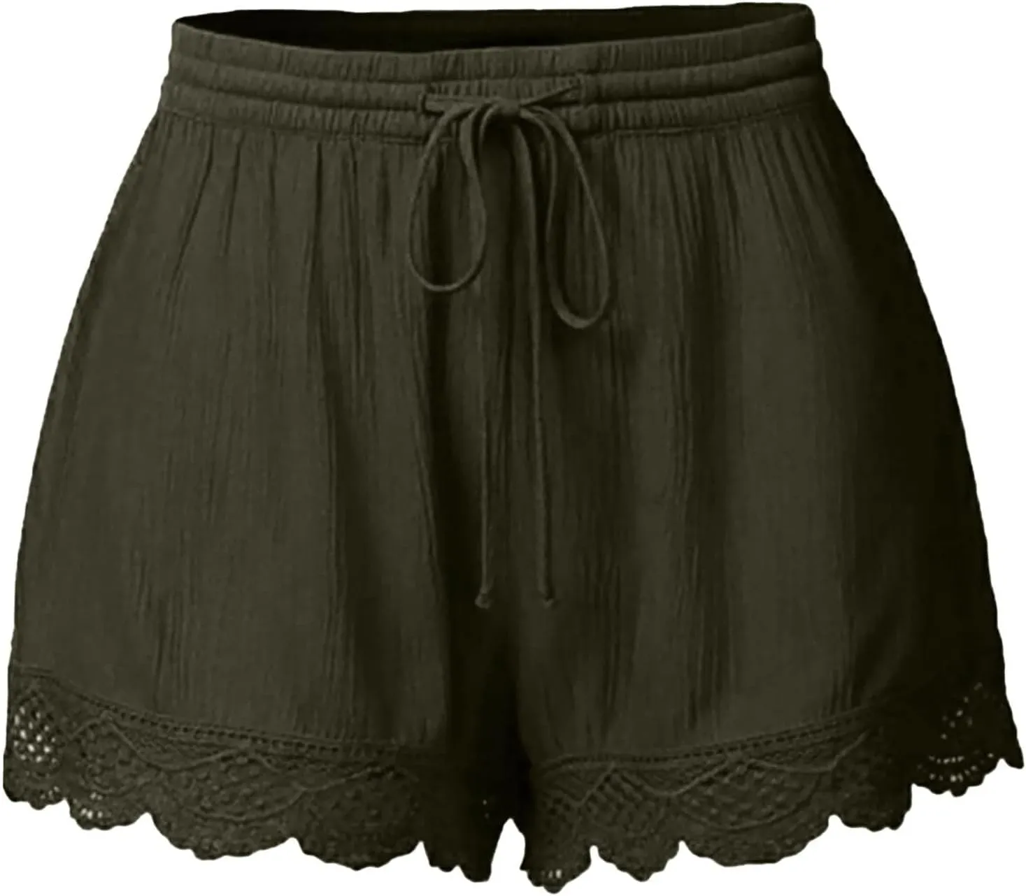 HAVUITYY Women Casual Shorts Summer Floral Lace Plus Size High Waist Drawstring Dressy Yoga Shorts Soft Trendy Beach Clothes