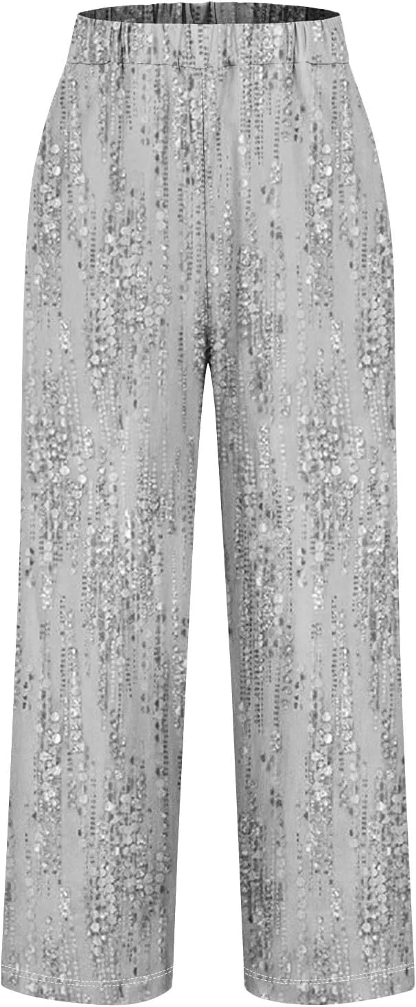 Hawaii Capri Pants Womens Casual Boho Tropical Floral Print Slacks Elastic High Waist Drawstring Summer Beach Trousers