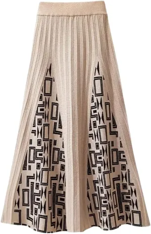 Hdhdeueh Women High Waist Knitted Midi Skirt Pleated Elegant Skirts