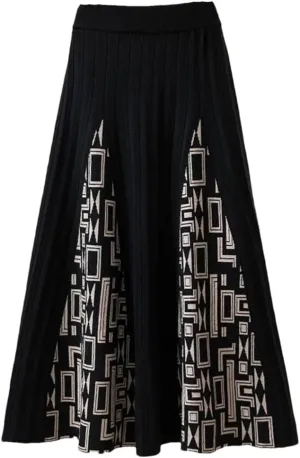 Hdhdeueh Women High Waist Knitted Midi Skirt Pleated Elegant Skirts
