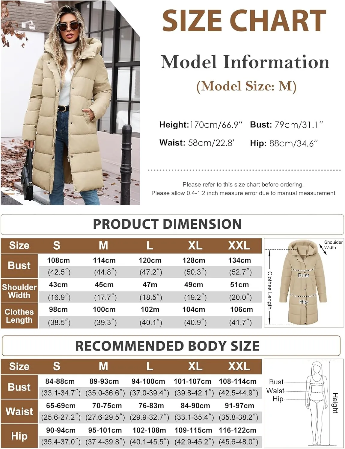 HEEKPEK Womens Winter Long Puffer Coats Down Thicken Warm Quilted Jacket Mid-Length with Side Zipper and Hood Outerwear