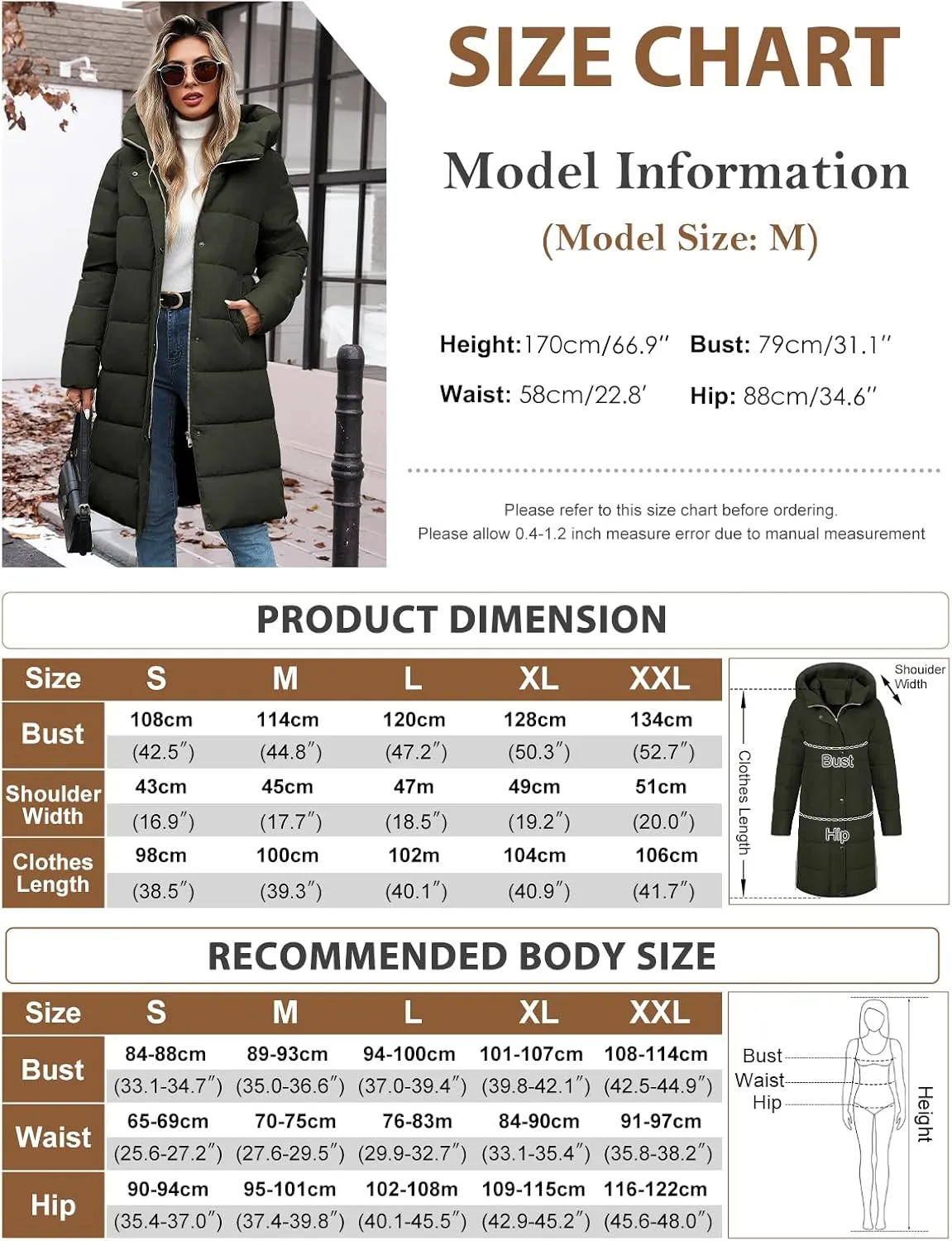 HEEKPEK Womens Winter Long Puffer Coats Down Thicken Warm Quilted Jacket Mid-Length with Side Zipper and Hood Outerwear