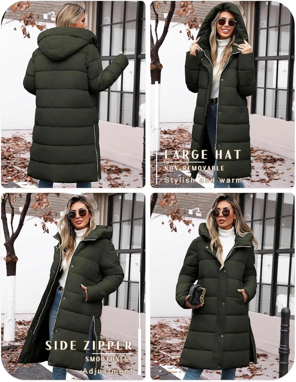 HEEKPEK Womens Winter Long Puffer Coats Down Thicken Warm Quilted Jacket Mid-Length with Side Zipper and Hood Outerwear