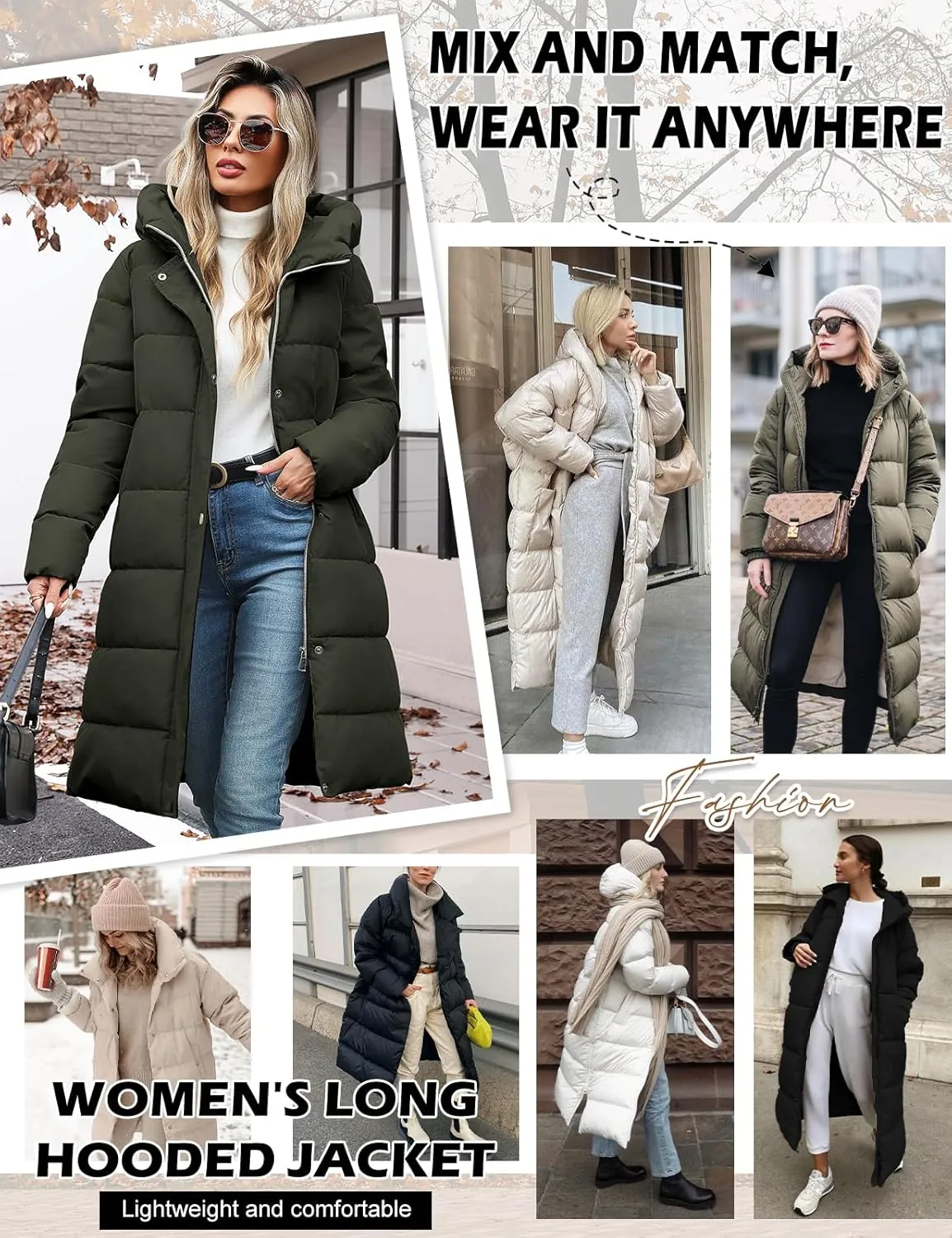 HEEKPEK Womens Winter Long Puffer Coats Down Thicken Warm Quilted Jacket Mid-Length with Side Zipper and Hood Outerwear
