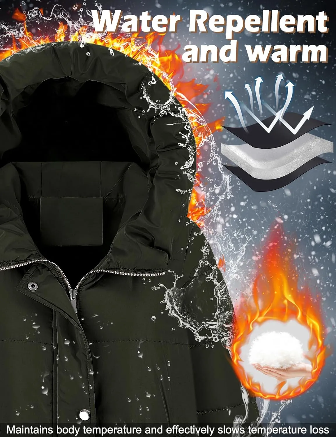 HEEKPEK Womens Winter Long Puffer Coats Down Thicken Warm Quilted Jacket Mid-Length with Side Zipper and Hood Outerwear