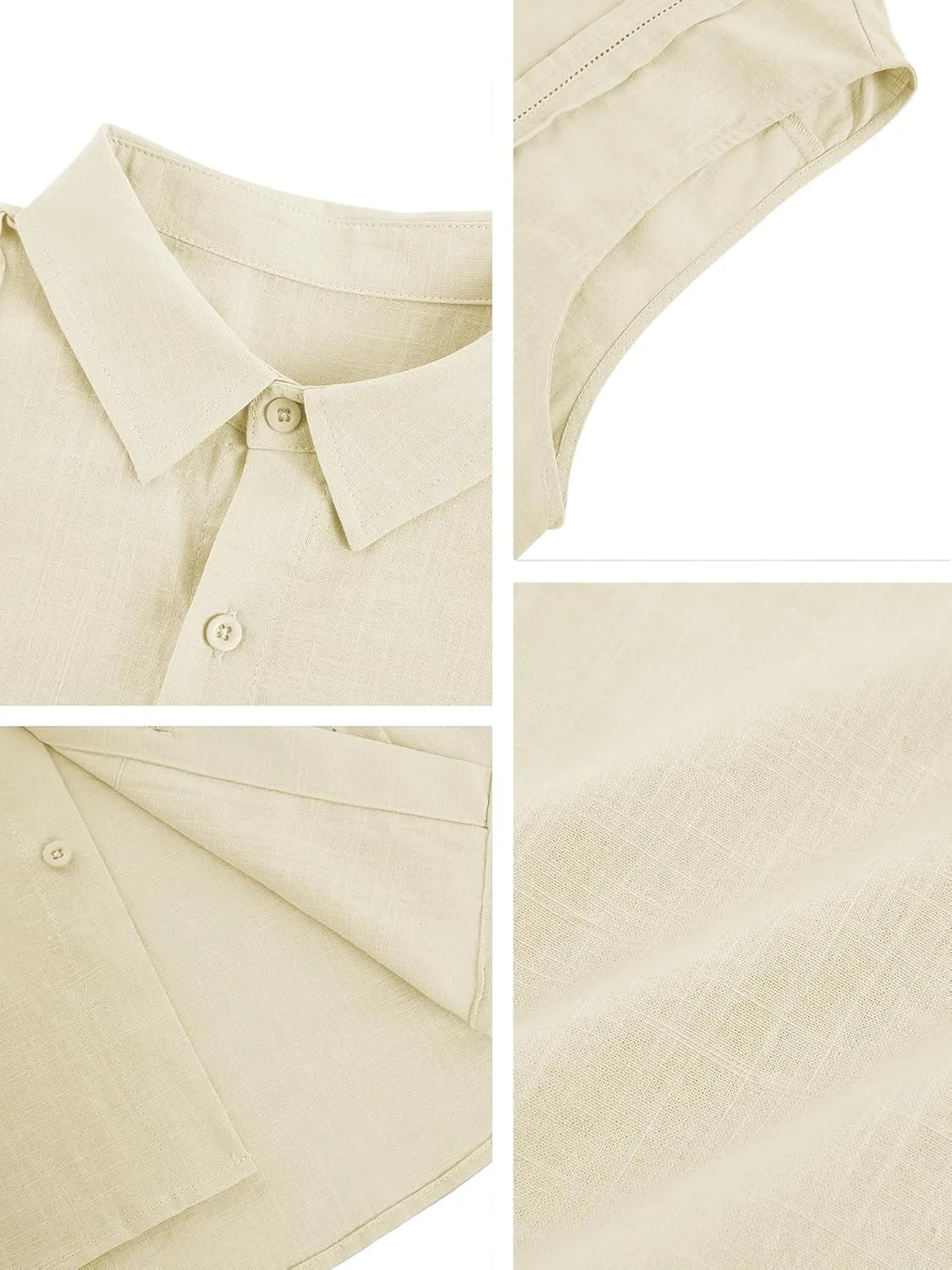 Hestenve Men's Cuban Guayabera Linen Shirts Sleeveless Button Up Shirt Casual Summer Beach Tops