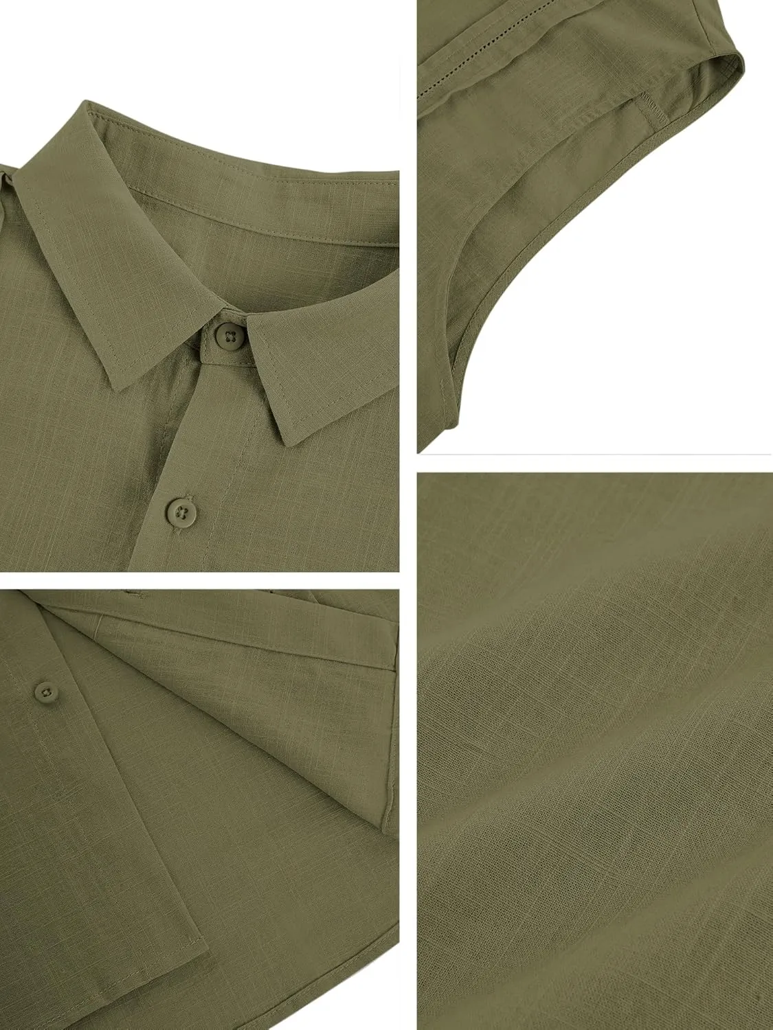 Hestenve Men's Cuban Guayabera Linen Shirts Sleeveless Button Up Shirt Casual Summer Beach Tops