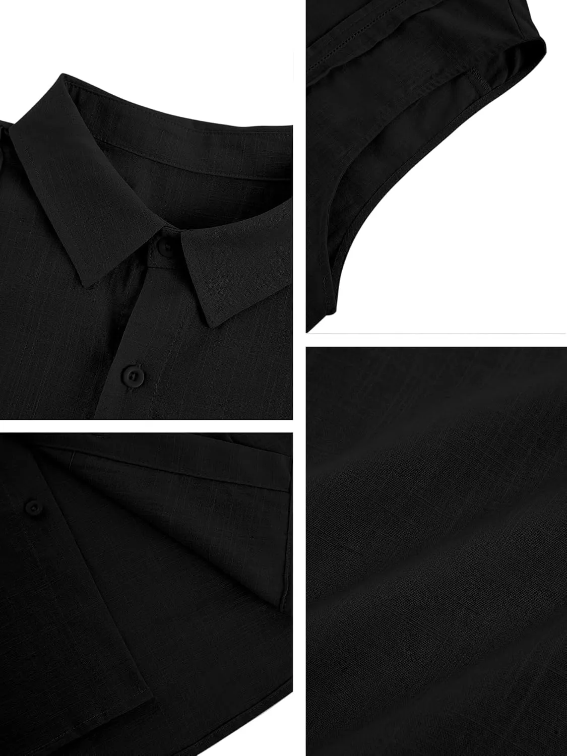 Hestenve Men's Cuban Guayabera Linen Shirts Sleeveless Button Up Shirt Casual Summer Beach Tops