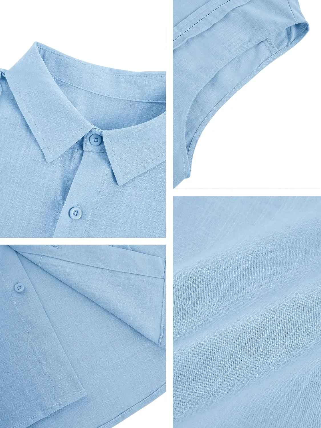 Hestenve Men's Cuban Guayabera Linen Shirts Sleeveless Button Up Shirt Casual Summer Beach Tops