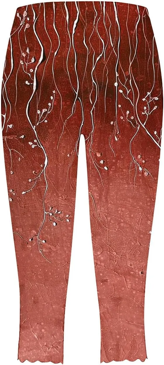 High Waisted Leggings for Women Summer Trendy Print Cropped Pants 2025 Casual Slim Fit Yoga Pants Home Lounge Bottoms