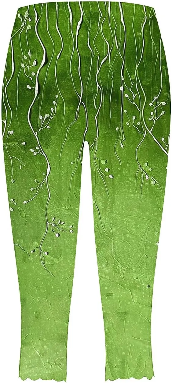 High Waisted Leggings for Women Summer Trendy Print Cropped Pants 2025 Casual Slim Fit Yoga Pants Home Lounge Bottoms