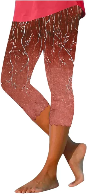 High Waisted Leggings for Women Summer Trendy Print Cropped Pants 2025 Casual Slim Fit Yoga Pants Home Lounge Bottoms