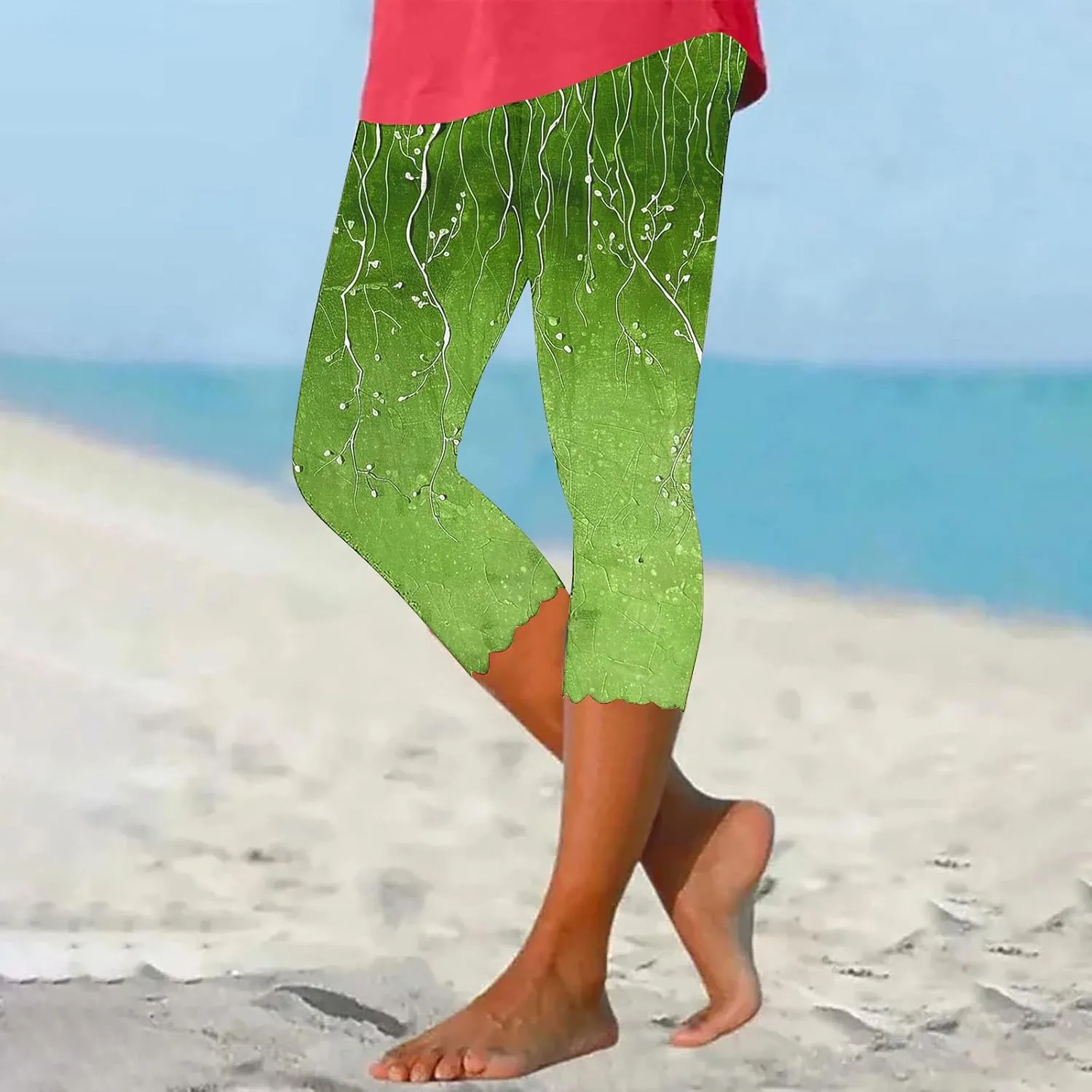 High Waisted Leggings for Women Summer Trendy Print Cropped Pants 2025 Casual Slim Fit Yoga Pants Home Lounge Bottoms