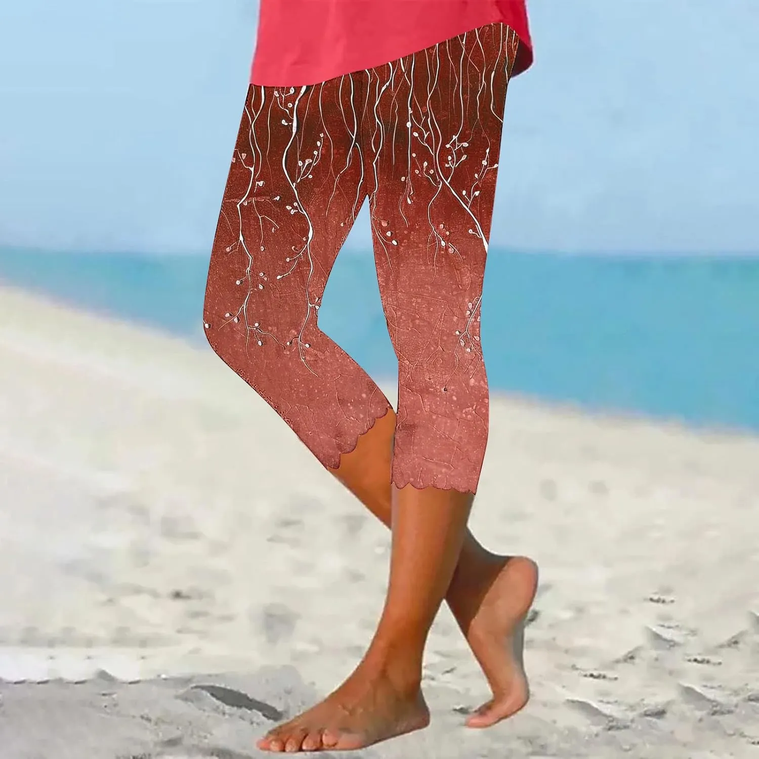 High Waisted Leggings for Women Summer Trendy Print Cropped Pants 2025 Casual Slim Fit Yoga Pants Home Lounge Bottoms