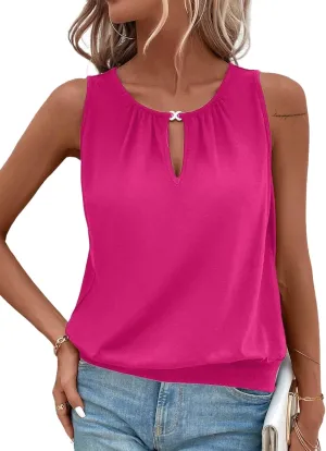 Hilinker Womens V Neck Ombre Tank Top Summer Casual Basic Loose Sleeveless T Shirt