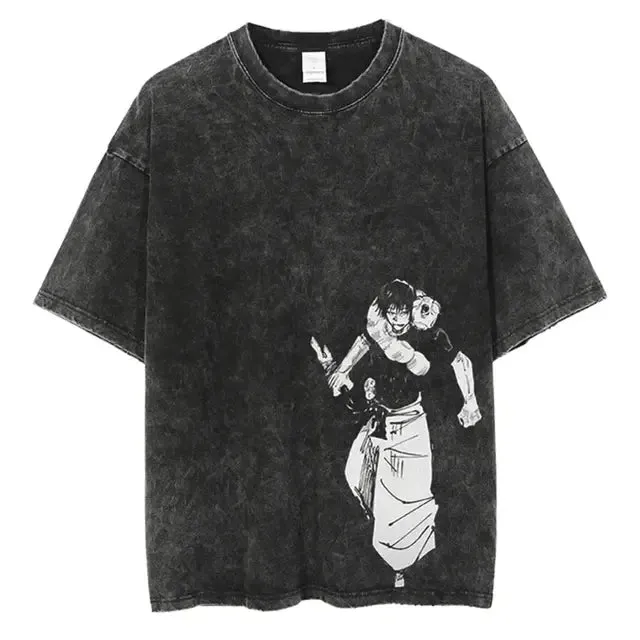 Hip Hop Streetwear Vintage T-Shirt with Japanese Anime Graphics - Harajuku Style