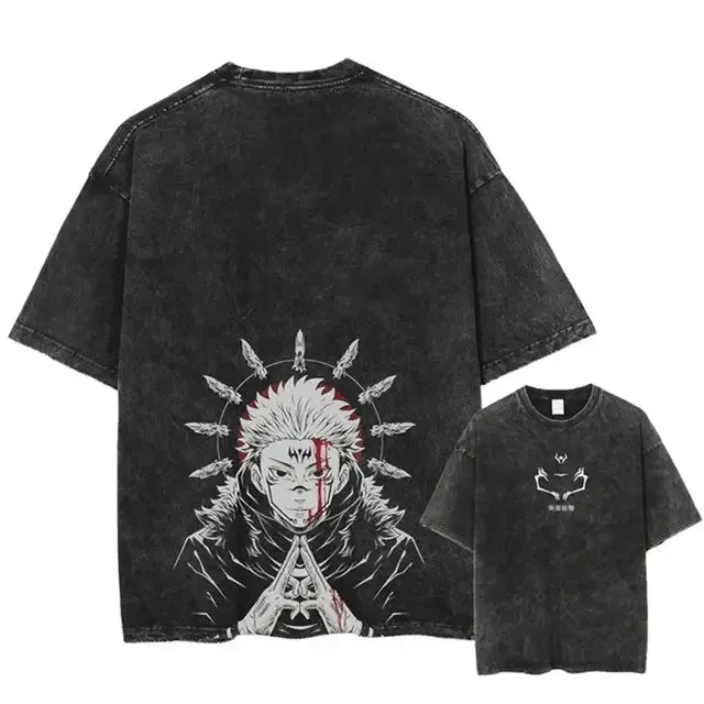Hip Hop Streetwear Vintage T-Shirt with Japanese Anime Graphics - Harajuku Style