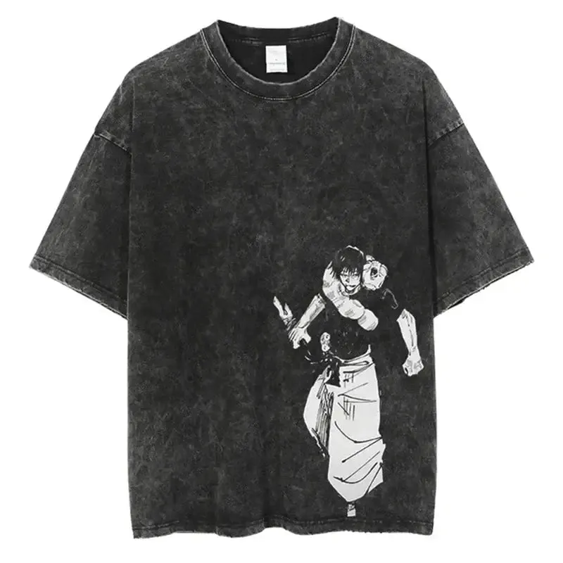 Hip Hop Streetwear Vintage T-Shirt with Japanese Anime Graphics - Harajuku Style
