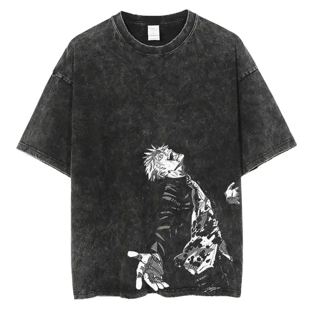 Hip Hop Streetwear Vintage T-Shirt with Japanese Anime Graphics - Harajuku Style