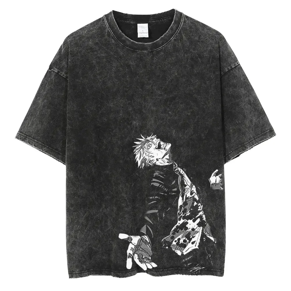 Hip Hop Streetwear Vintage T-Shirt with Japanese Anime Graphics - Harajuku Style