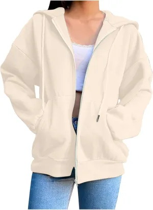 Hoodies for Women Vintage Zipper Oversized Hoodies Long Sleeve Full Zip Jackets Soft Outdoor Sweatshirt Fall Outfits