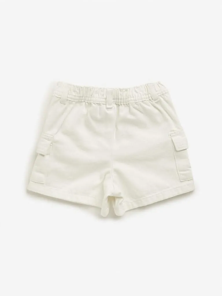 HOP Kids White Cargo-Style Mid Rise Shorts