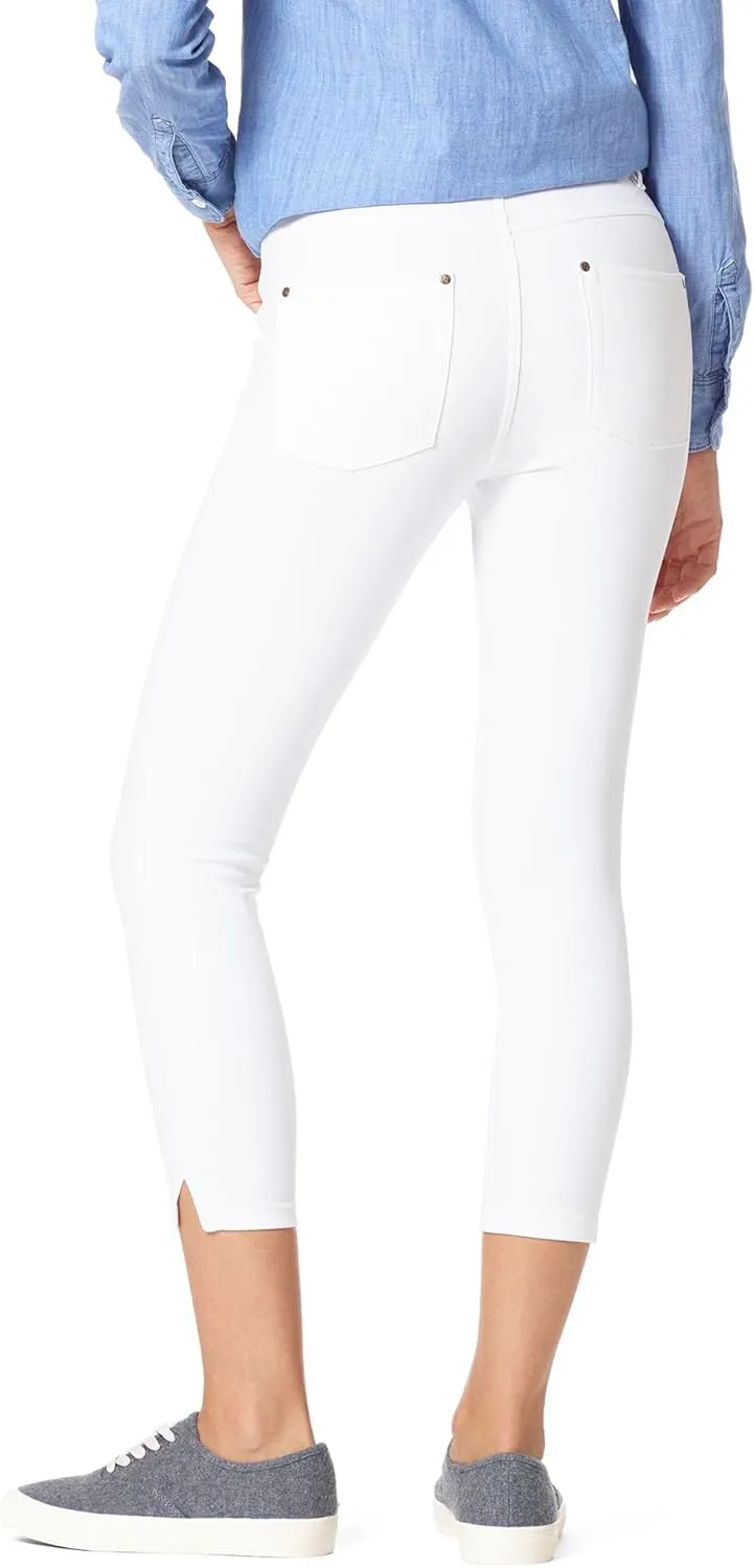 HUE Women's Essential Denim Capri Leggings with Pockets and Side Slits, Comfortable Pull On Pants