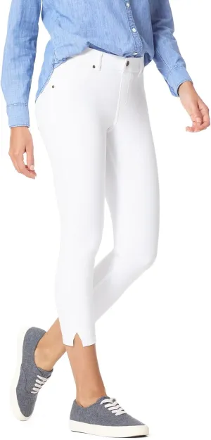 HUE Women's Essential Denim Capri Leggings with Pockets and Side Slits, Comfortable Pull On Pants