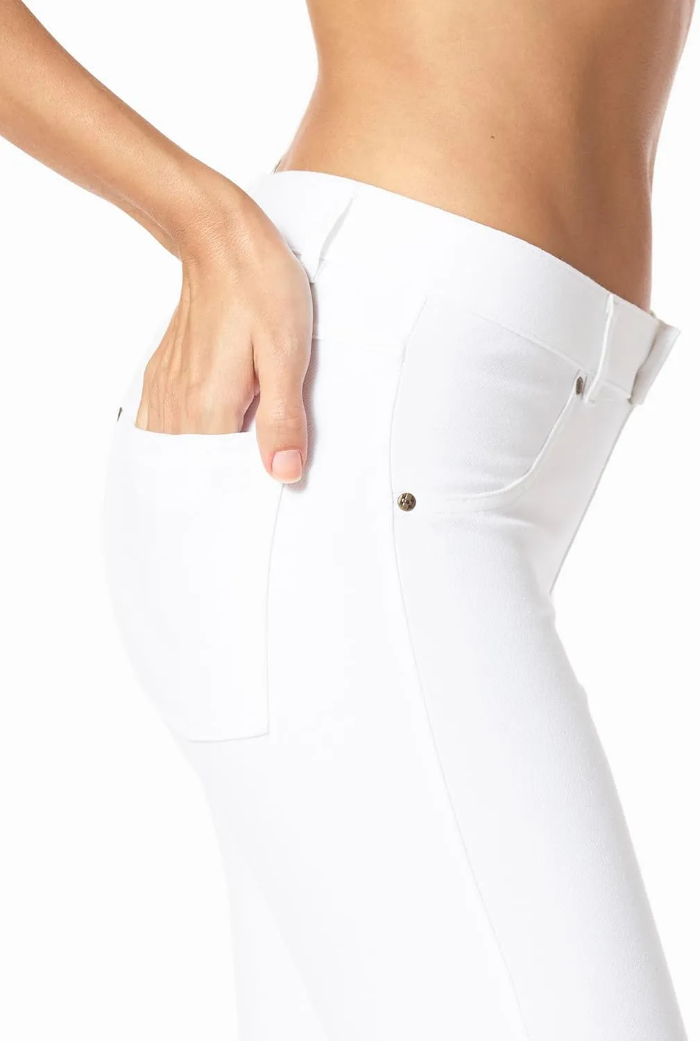 HUE Women's Essential Denim Capri Leggings with Pockets and Side Slits, Comfortable Pull On Pants