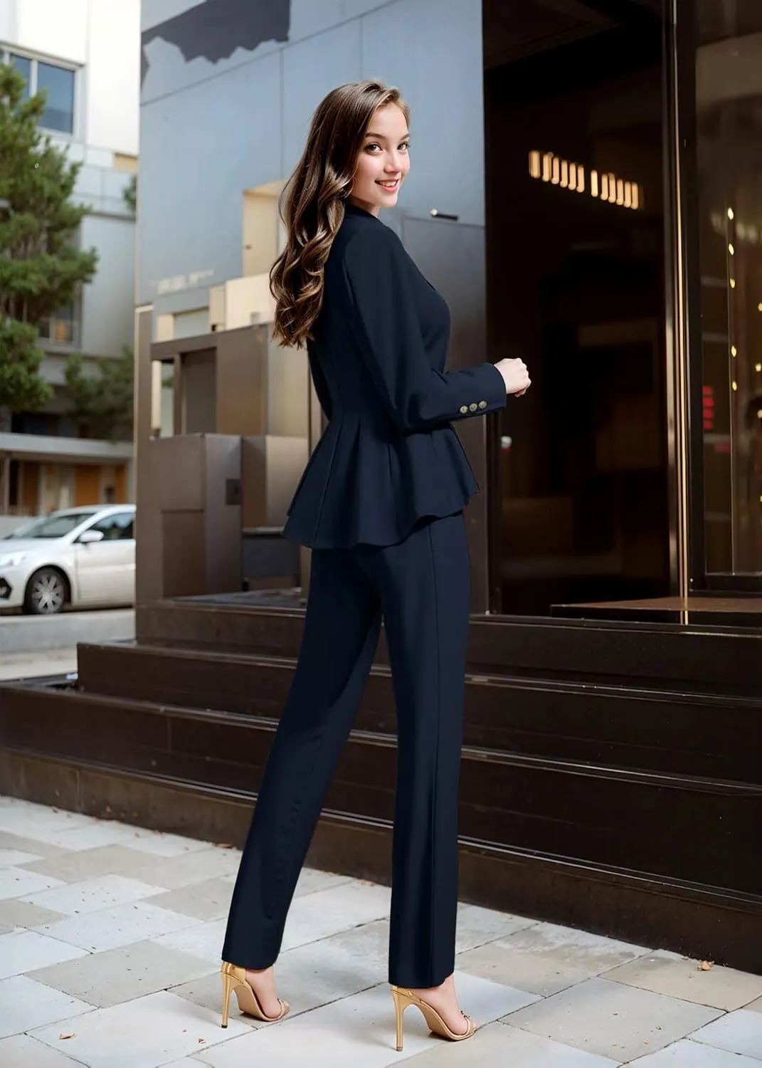 Hybrid & Company Women's Casual Work Office Dressy Double Lapel Single Button Peplum Comfortable Blazer
