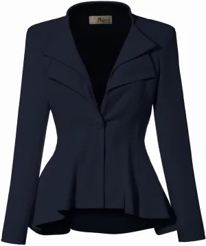 Hybrid & Company Women's Casual Work Office Dressy Double Lapel Single Button Peplum Comfortable Blazer