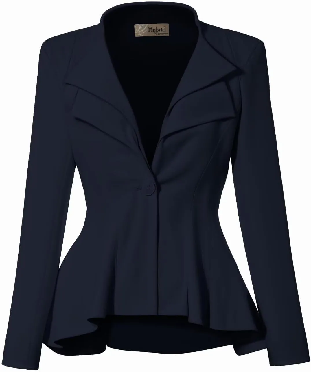 Hybrid & Company Women's Casual Work Office Dressy Double Lapel Single Button Peplum Comfortable Blazer