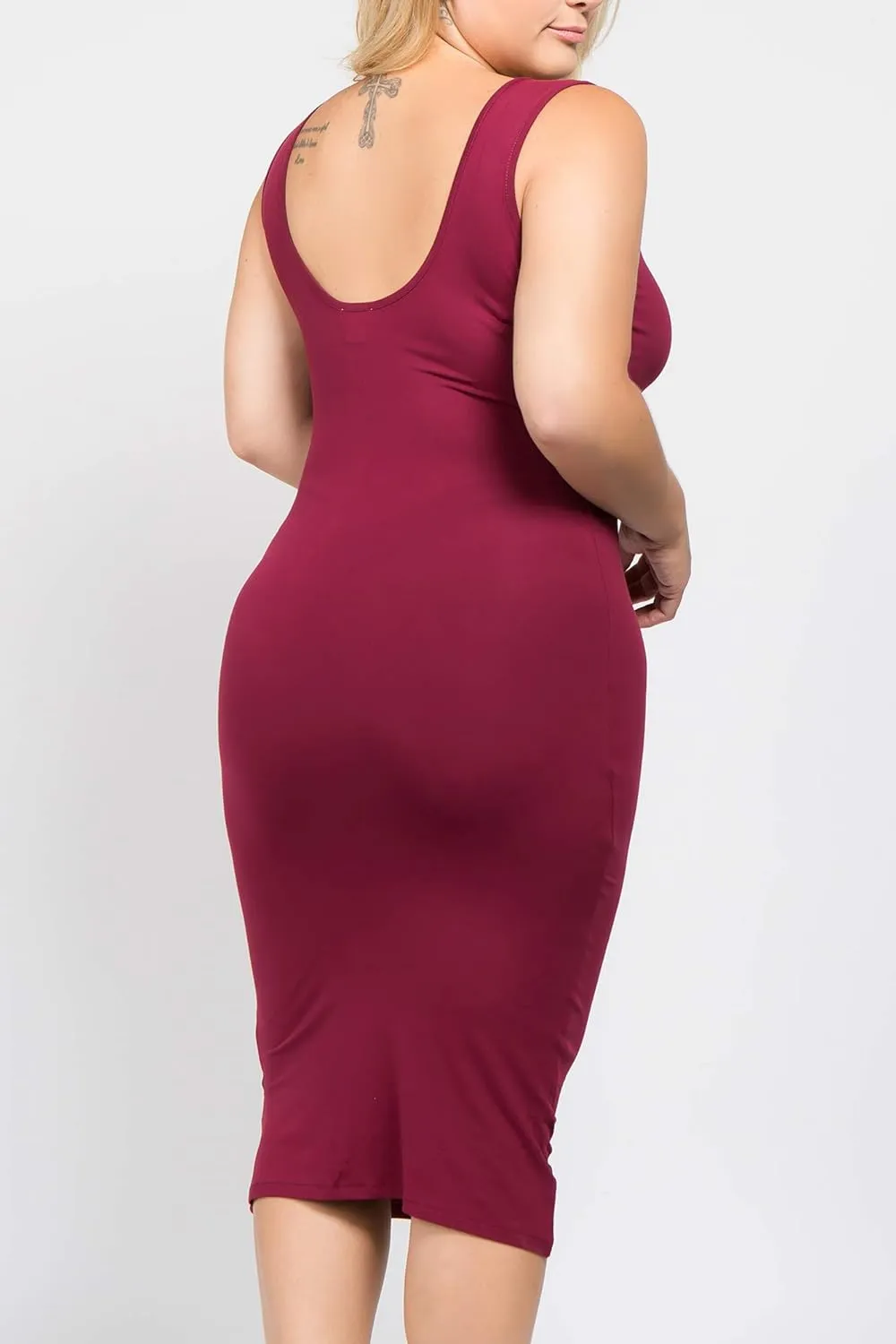 ICONOFLASH Women's Bodycon Midi Tank Dress Scoop Neck Fitted Sleeveless Dress with Plus Size Options