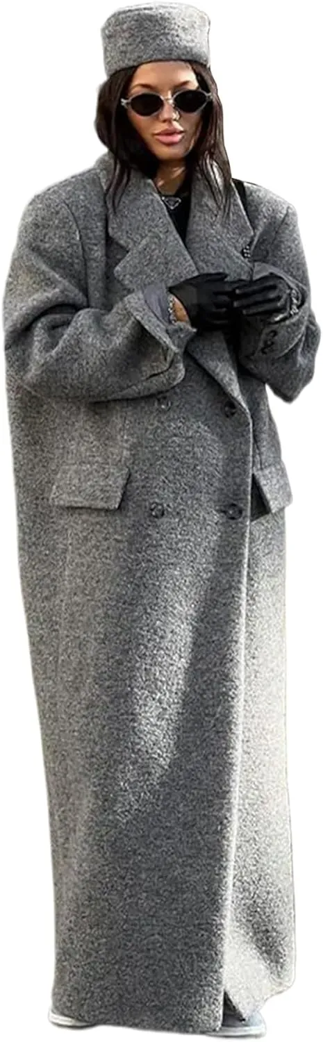 IDEALSANXUN Long Wool Coats for Women Fall Winter Maxi Length Peacoat Trench Coat Blazer Jacket Overcoat Outerwear