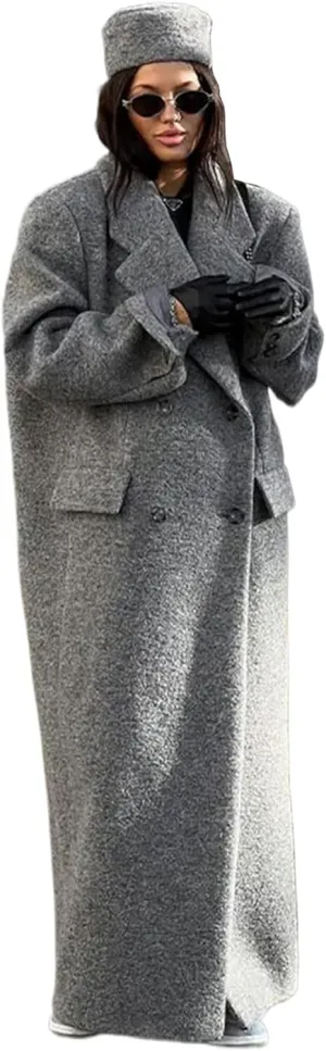 IDEALSANXUN Long Wool Coats for Women Fall Winter Maxi Length Peacoat Trench Coat Blazer Jacket Overcoat Outerwear