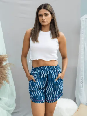 Indigo Dabu Shorts with Fuchsia Piping