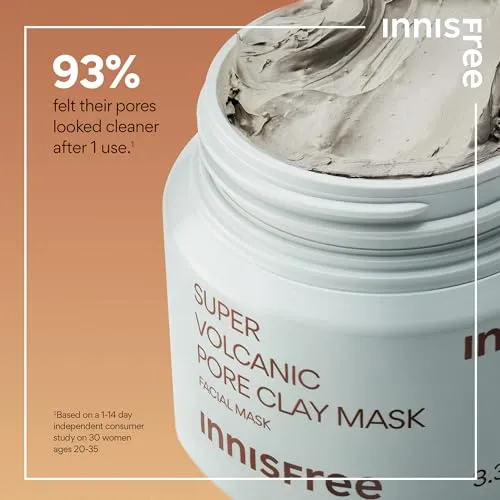 innisfree Super Volcanic Pore Clay Mask, Korean Pore Clearing Clay Mask with Volcanic Clusters and AHA