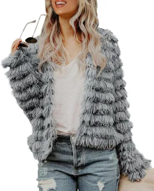 Inorin Womens Fall Open Front Cardigan Faux Fur Coat Vintage Parka Shaggy Jacket Warm Coat Tops