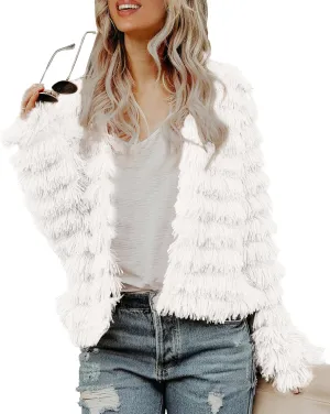 Inorin Womens Fall Open Front Cardigan Faux Fur Coat Vintage Parka Shaggy Jacket Warm Coat Tops