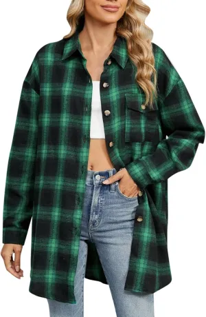 Jackets for Women Plaid Shacket Flannel Shirt Women Fashion Casual Plaid Shackets Button Down Long Sleeve Shirts