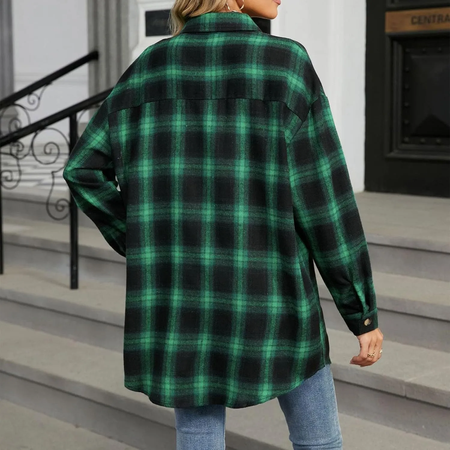 Jackets for Women Plaid Shacket Flannel Shirt Women Fashion Casual Plaid Shackets Button Down Long Sleeve Shirts