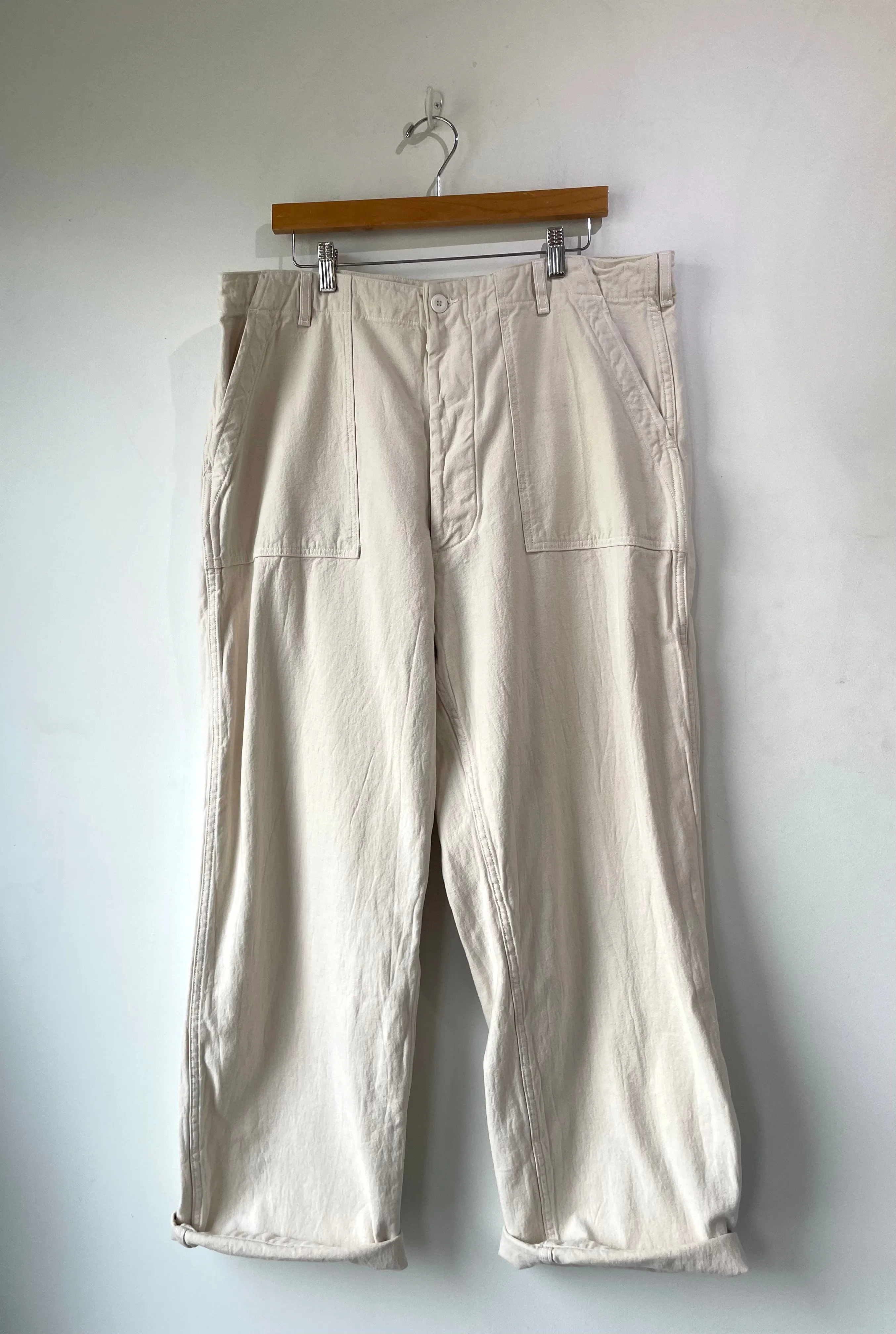 Japanese Workwear Wide Leg Cream Canvas Pants