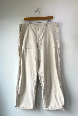 Japanese Workwear Wide Leg Cream Canvas Pants