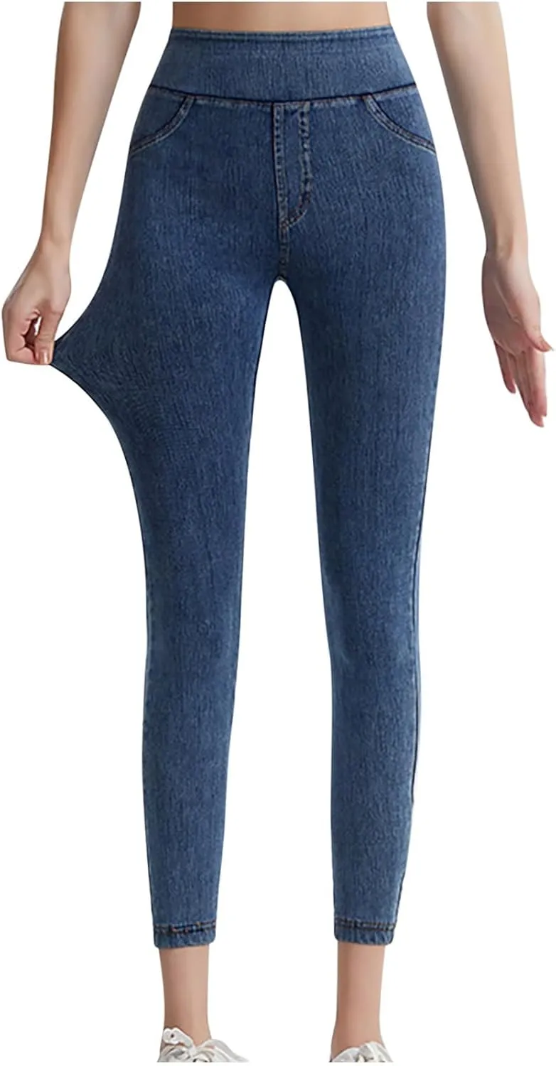 Jean Leggings Jeggings for Women Elastic High Waist Slim Fit Tummy Control Skinny Stretchy Imitation Denim Pants