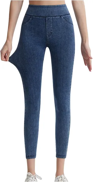 Jean Leggings Jeggings for Women Elastic High Waist Slim Fit Tummy Control Skinny Stretchy Imitation Denim Pants