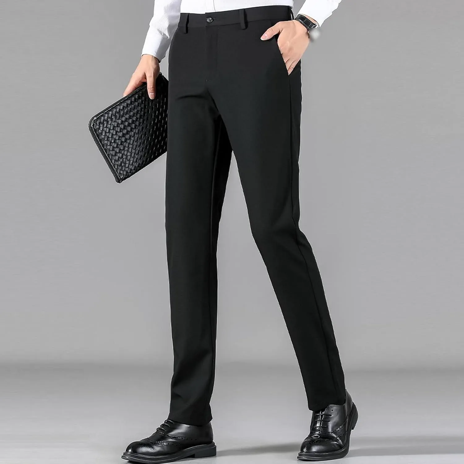 JEShifangjiusu Men's Skinny Fit Stretch Dress Pant Classic-Fit Wrinkle-Resistant Pleated Chino Pant Lightweight Athletic Pant