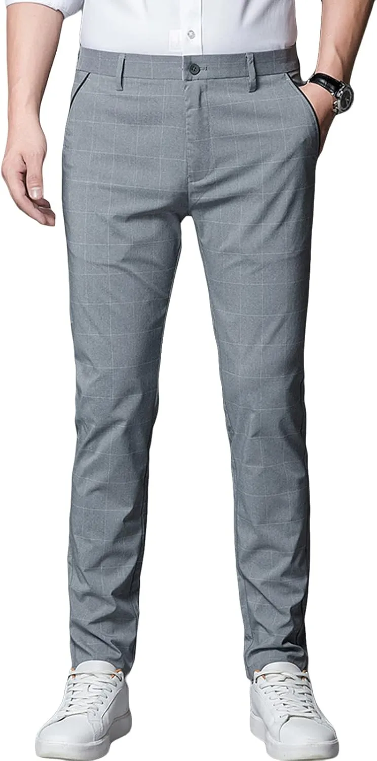JEShifangjiusu Men's Skinny Fit Stretch Dress Pant Lightweight Athletic Pant Classic-Fit Wrinkle-Resistant Pleated Chino Pant (36,Grey), Grey, 36