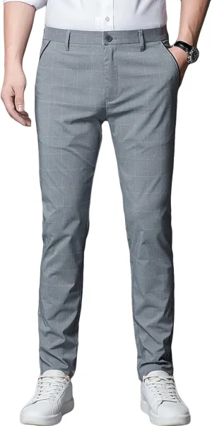 JEShifangjiusu Men's Skinny Fit Stretch Dress Pant Lightweight Athletic Pant Classic-Fit Wrinkle-Resistant Pleated Chino Pant (36,Grey), Grey, 36