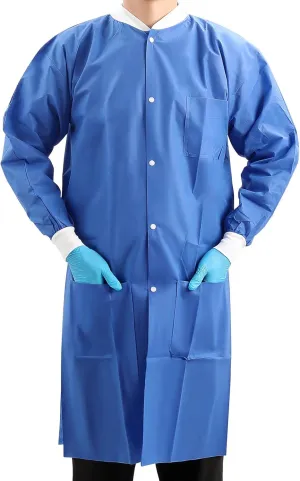 JMU 10-50 Pack Disposable Lab Coats for Adult, SMS Medical Lab Jacket Knee Length with Knit Cuff & Collar, 3 Pockets